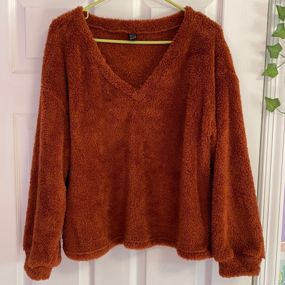 Shein Solid Drop Shoulder Fuzzy Pullover